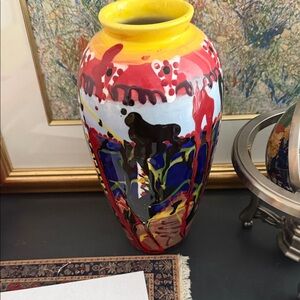 Colorful Abstract Vase with Yellow Rim